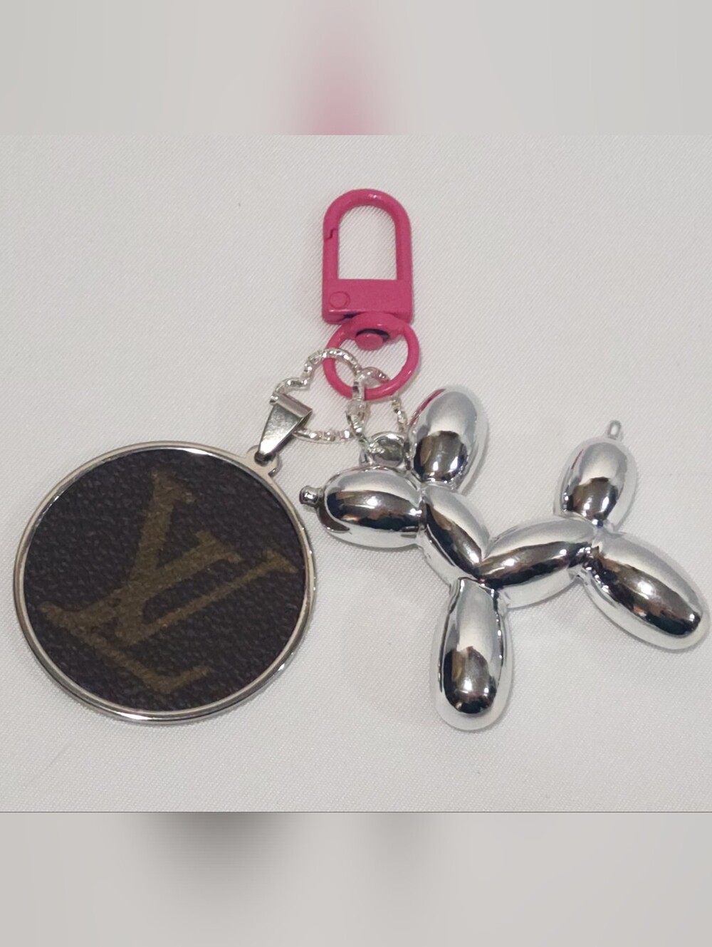 Louis Vuitton Monogram Canvas Cabochon Silver Balloon Dog Keychain Bag Charm